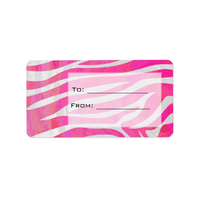 Etiqueta Zebra rosa-quente e branca com monograma (Frente)