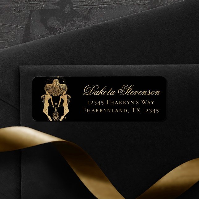 Etiqueta Zodiac Goddese | Astrologia Cósmica Dourada Gemini (Criador carregado)