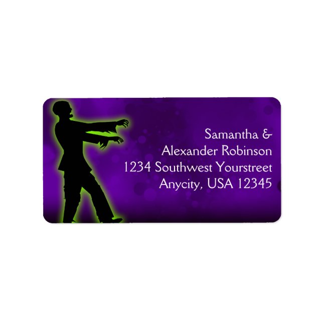 Etiqueta Zombie verde em roxo (Frente)