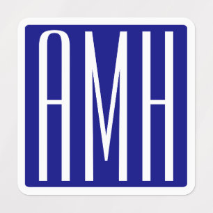 Etiquetas 3 Iniciais Monograma Marinho Azul e Branco