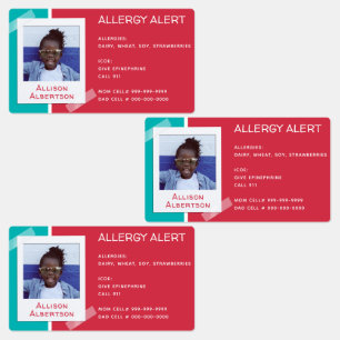 Etiquetas Alerta de Alergia Crianças Foto Emergência Médi