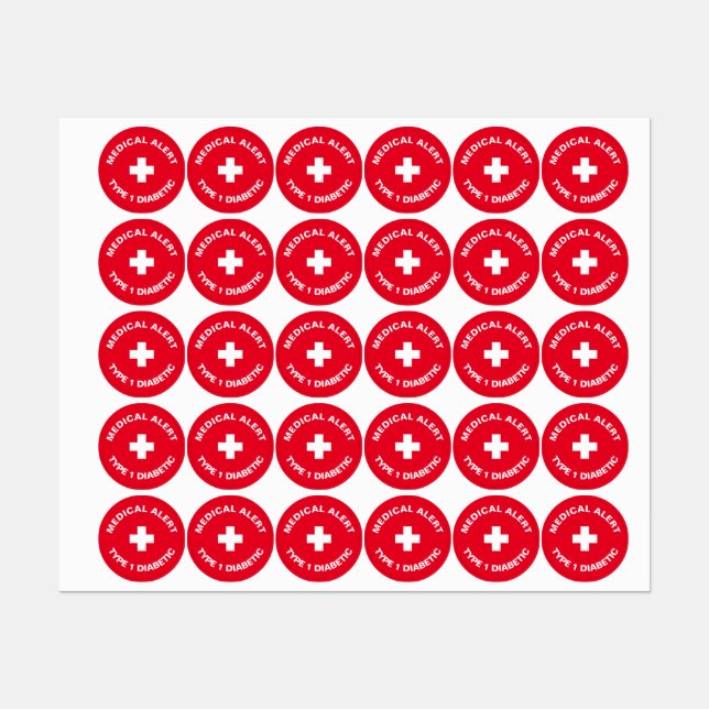 Etiquetas Alerta Médico Personalizado Vermelho Diabético (Folha)