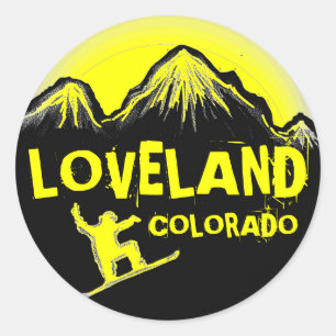 Etiquetas amarelas do snowboard de Loveland