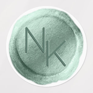Etiquetas Aqua Mint Foil Wax Seal Iniciais Monograma de Casa