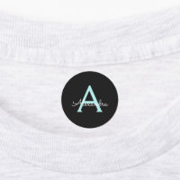 Aqua Teal Blue Script Girly Monographic Name