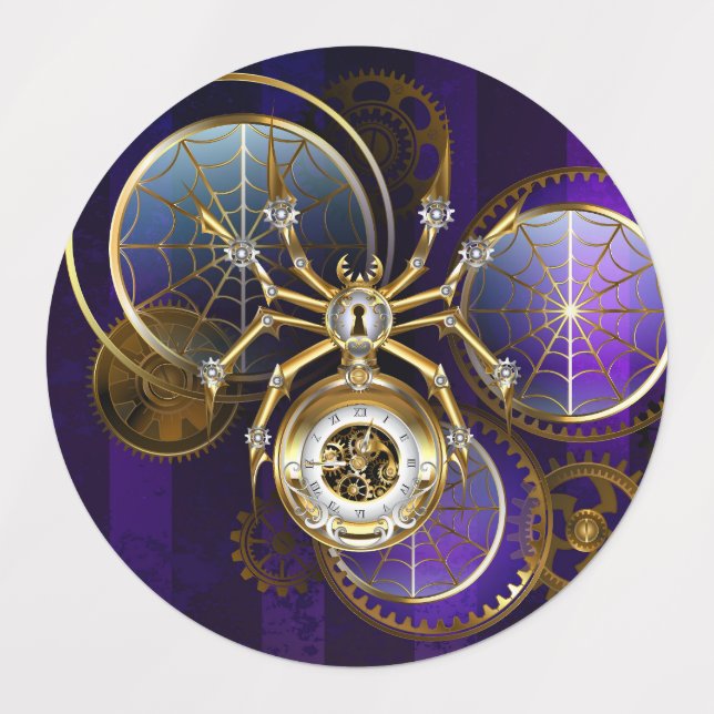 Etiquetas Aranha Steampunk no fundo roxo (Design 1)
