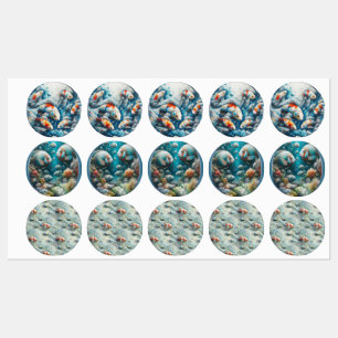 Etiquetas Arte subaquática de peixes e corais em acrílico