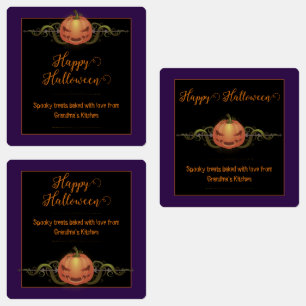Etiquetas Assustador Jack-o-Lanterna Halloween   Roxo
