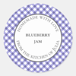 Etiquetas azuis de gingham para potes de comida pa