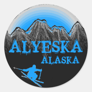 Etiquetas azuis do esquiador de Alyeska Alaska