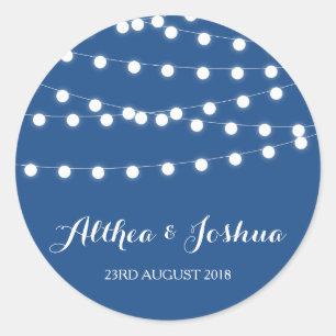 Etiquetas azuis feericamente brancas do casamento