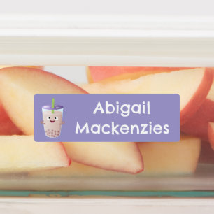 Etiquetas Bela e feliz cartoon de chá de bolha personalizado