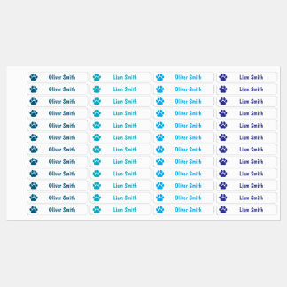 Etiquetas Blue Paw Print Personalized Kids Name Labels