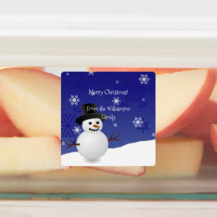 Etiquetas Blue Snowman Winter Scense Christmas Baking Label