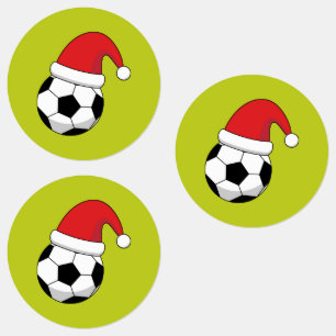 Etiquetas Bola De Futebol De Natal Com Chapéu De Papai Noel