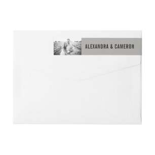 Etiquetas Bold Wedding Cinzas com texto preto e foto