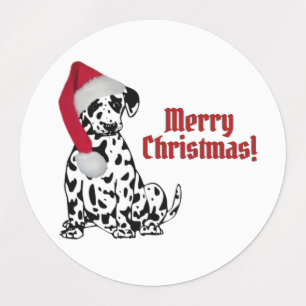 Etiquetas Boné Vermelho de Cachorro Dalmático Feliz Natal