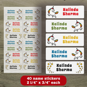 Etiquetas Bonita Cartoon Rainbow Unicorn Dancing School Name