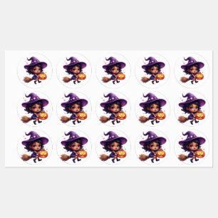 Etiquetas "Bonitos Vinhetas de Bruxas de Halloween - Kawaii