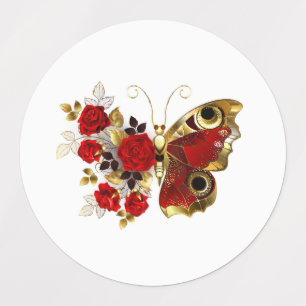 Etiquetas Borboleta de flor vermelha com rosas vermelhas