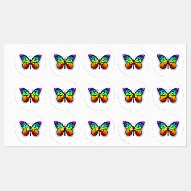 Etiquetas Borboleta Monarca Arco-íris (Folha)