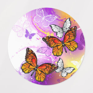 Etiquetas Borboletas Monarcas em Fundo Roxo