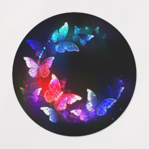 Etiquetas Borboletas Neon Night brilhantes sobre fundo preto