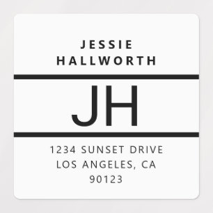 Etiquetas Branco e Preto Monograma Moderno Negrito à Prova d