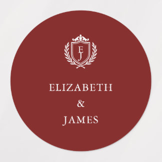 Etiquetas Burgundy Crest Wedding Custom Initials