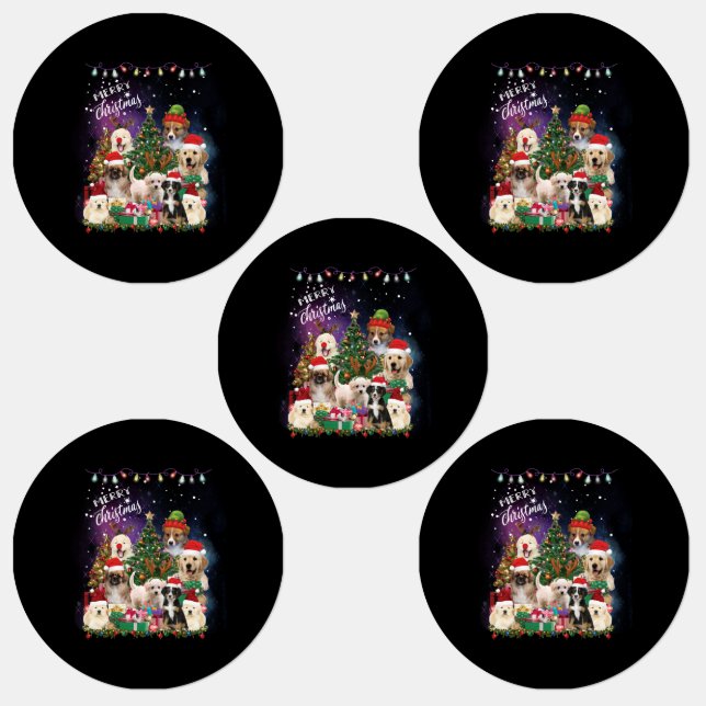 Etiquetas Cães Feliz Natal Luz (Grupo)
