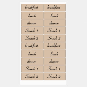 Etiquetas Café da Manhã, Almoço, Refeição de Janto e Snacks
