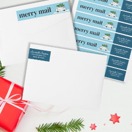 Etiquetas Carrinha Retro Alegre Correspondência Natal Árvore