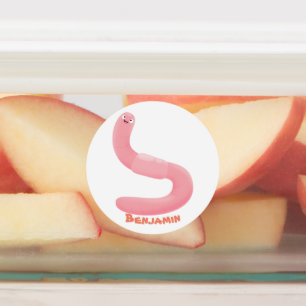 Etiquetas Cartoon de minhoca rosa-branca