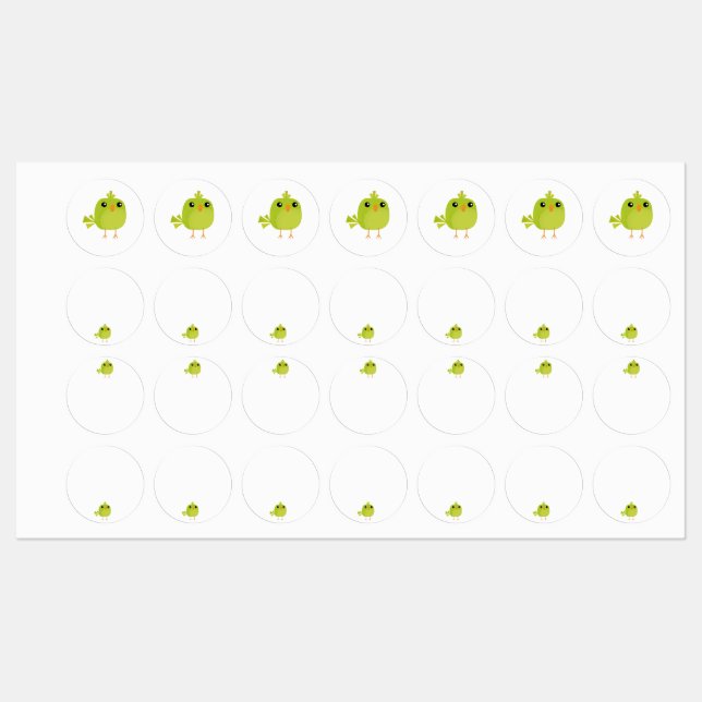 Etiquetas Cartoon de Pássaro Verde (Folha)