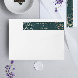 Etiquetas Casamento de Folha de Ouro Editável e Terra Verde 