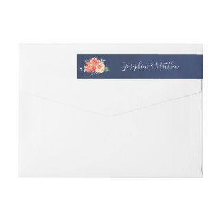 Etiquetas Casamento de Marinho de Watercolor Coral Floral Gr