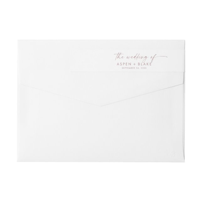 Etiquetas Casamento de Script Dourado Moderno Rosa (Verso)
