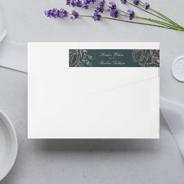 Etiquetas Casamento de Solo Floral de Cobre Elegante Emerald