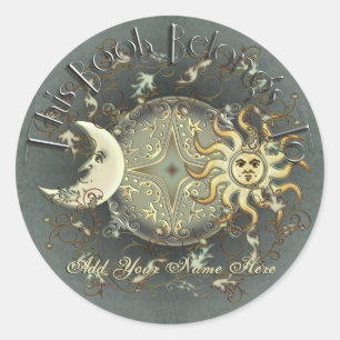 Etiquetas celestiais do Bookplate de Sun e de lua