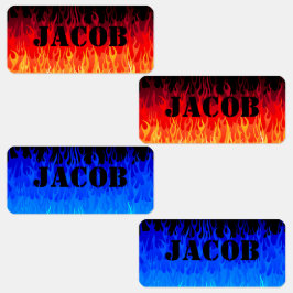 Etiquetas Chamas Red & Blue Hot Rod Metal