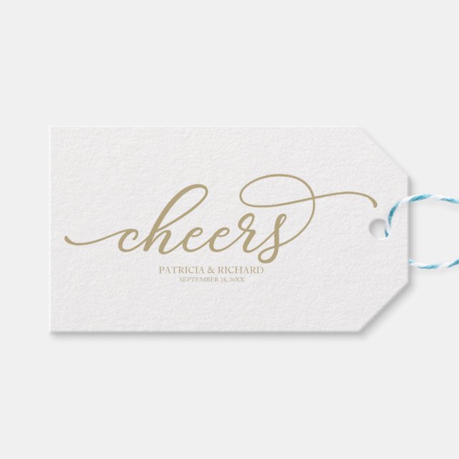 Etiquetas Chic Gold Script Cheers para Garrafas de (Frente (horizontal))