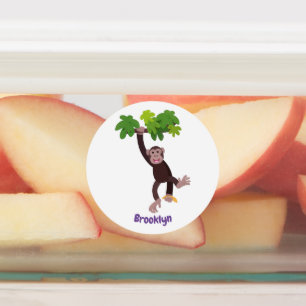 Etiquetas Chimpanzé bonito na selva pendurada em desenho ani