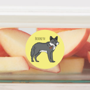 Etiquetas Cinza lobo com ilustração de desenho animado