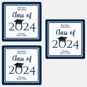 Etiquetas Class of 2023 Simple Elegant Navy Blue Graduation