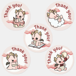 Etiquetas Cloud Pastel Rosa Amarelo Dragão Bebês Obrigado