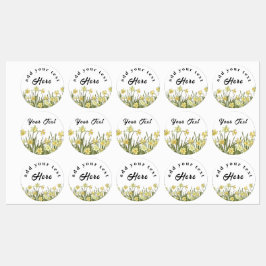 Etiquetas com daffodils amarelos e uma mensagem