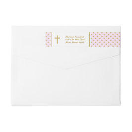 Etiquetas Communion Pink com Bolinhas Douradas