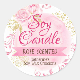 Etiquetas cor-de-rosa da vela da soja das flores