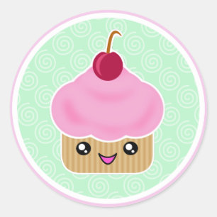 Etiquetas cor-de-rosa do cupcake de Kawaii da