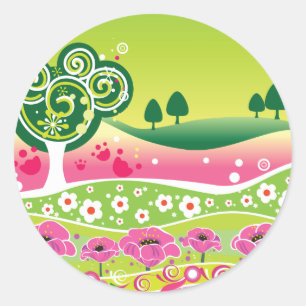 Etiquetas cor-de-rosa verdes Funky da paisagem